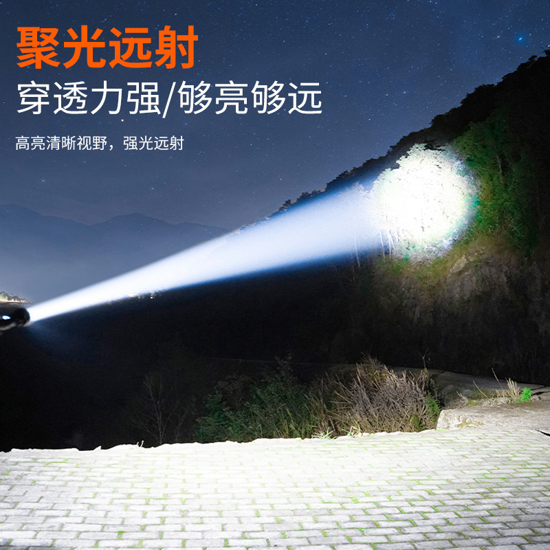 跨境新款白激光超亮强光LED照明手电筒变焦充电户外远射大功率产品图
