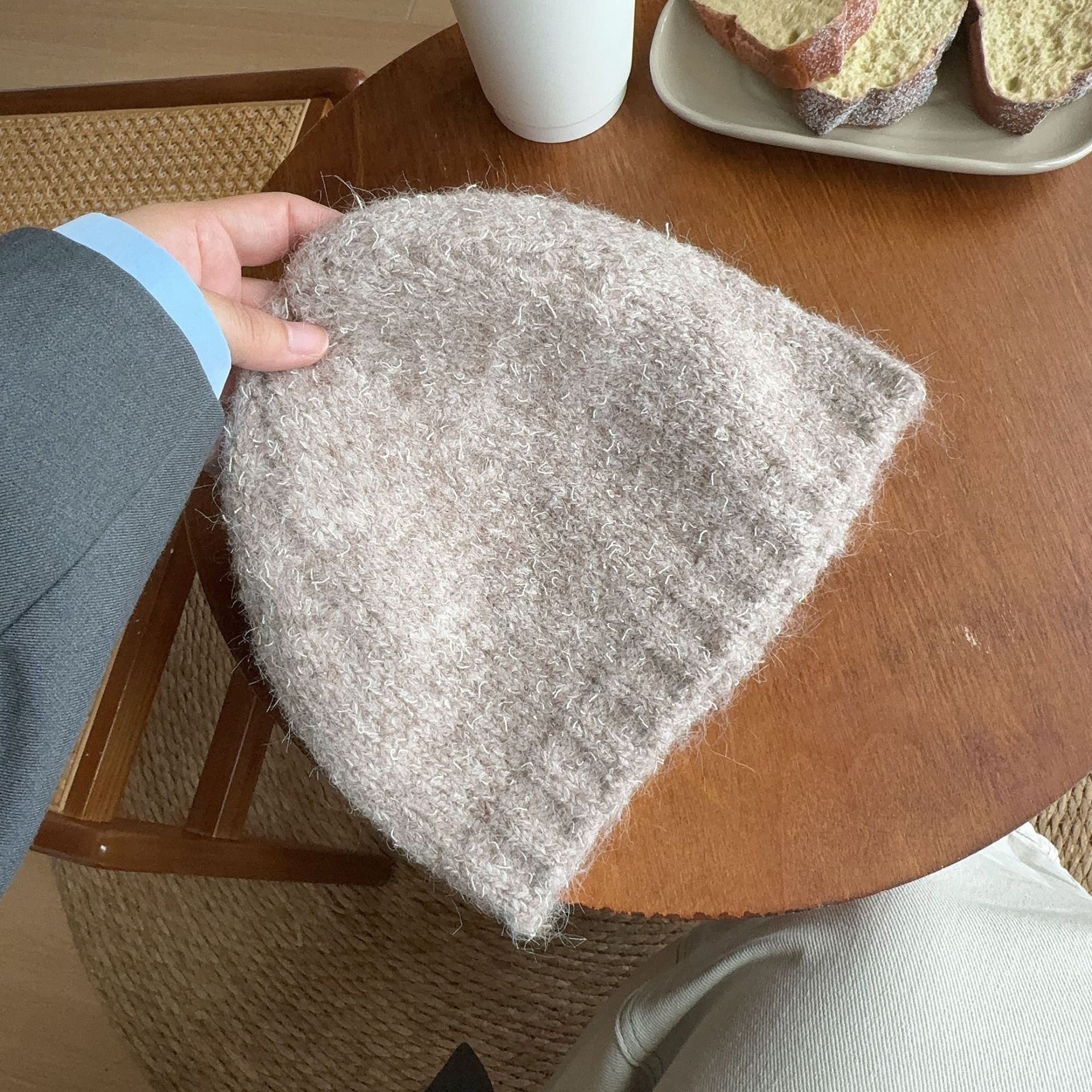 Baotou women's autumn and winter woolen knitted cap, warm and cold-proof cap, square face, fashionable and versatile Korean style outdoor Specification image