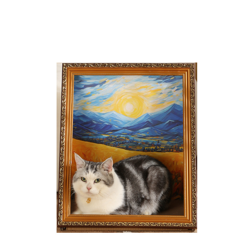 油画猫窝复古金猫窝猫抓板四季通用油画相框猫窝猫咪玩具加猫抓白底实物图