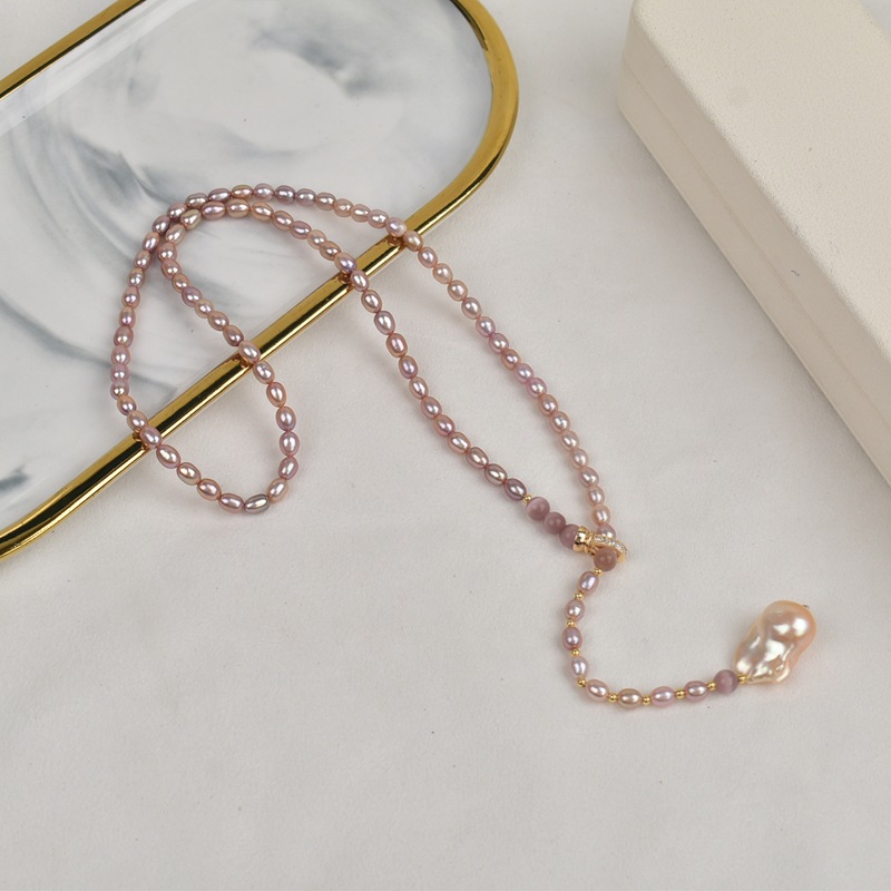 2025 New universal buckle sweater chain, long Baroque fishtail natural freshwater pearl necklace, elegant 925 silver Specification image
