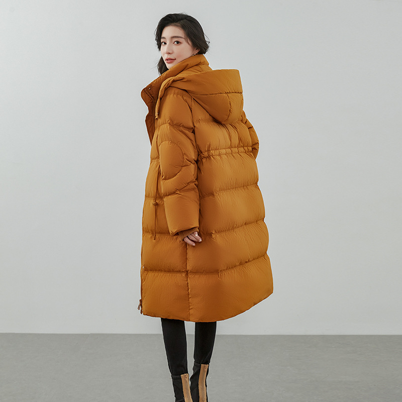 Super cold large-sized down jacket for women, 2025 Winter new style, hooded, knee-length, thick, waist-cinching versatile coat, Pinghu details Picture