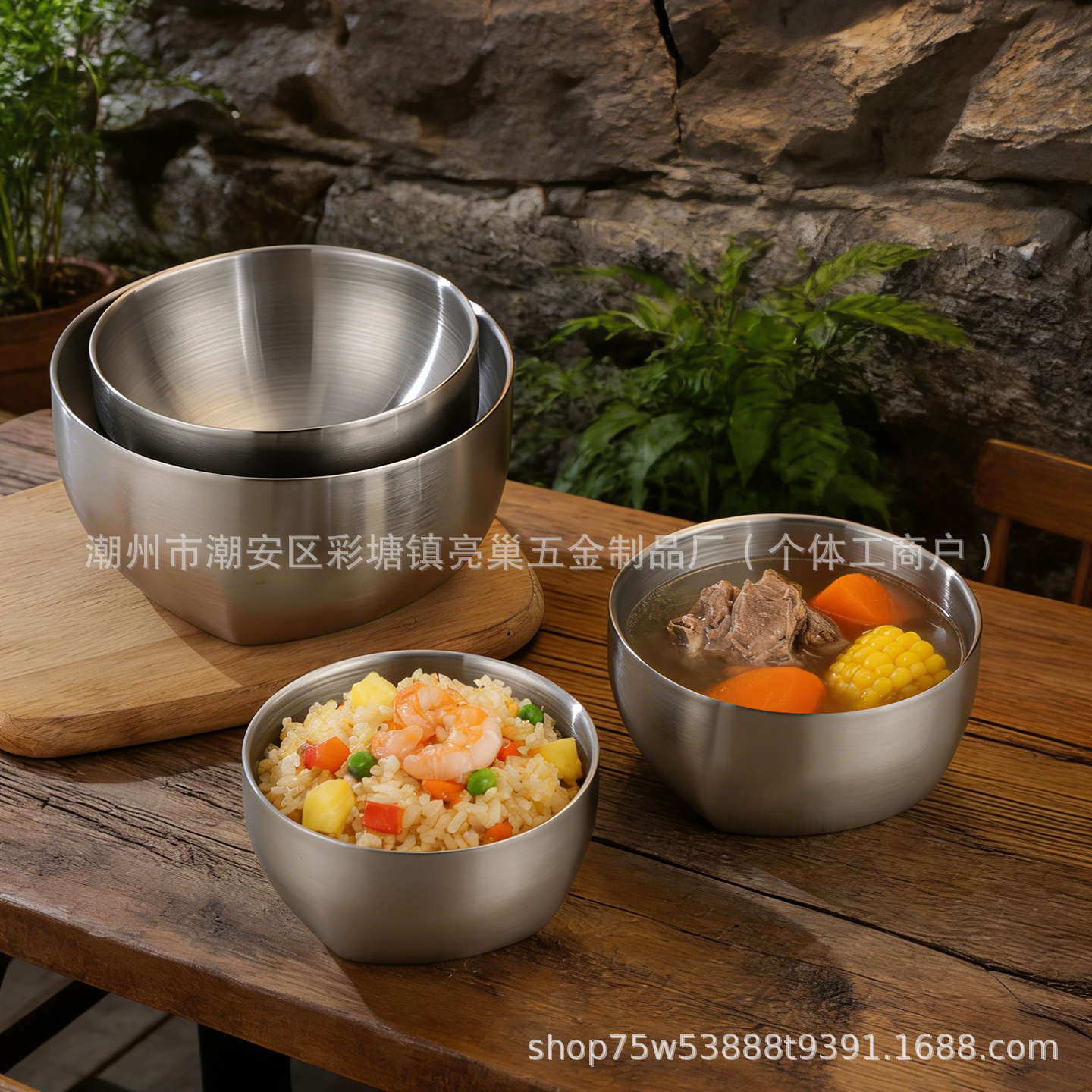 Korean-style stainless steel double-layer anti-scald children's rice bowl, kindergarten care soup bowl, golden creative cooking bowl Specification image