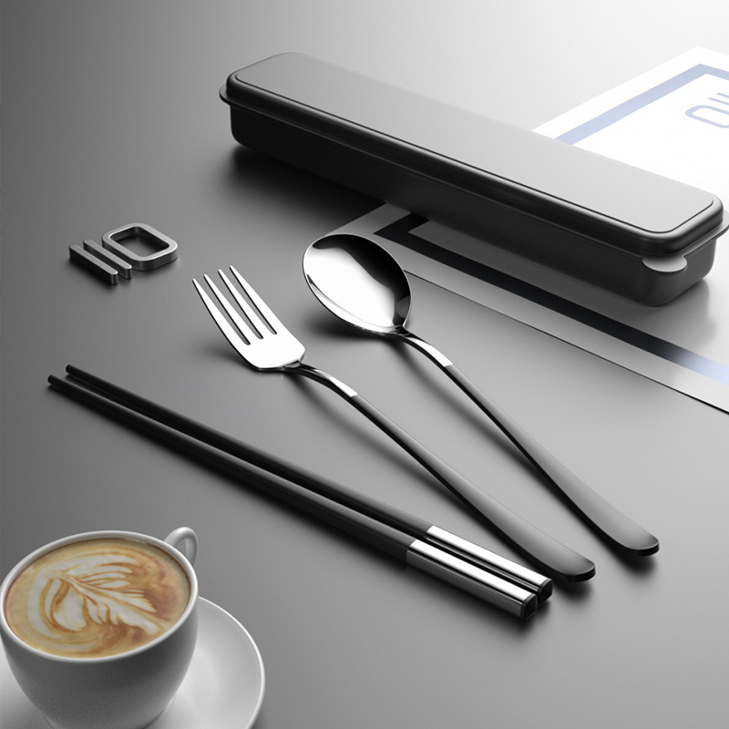 筷子勺子套装便携式学生上学食单人装一人用三件套高颜值餐具