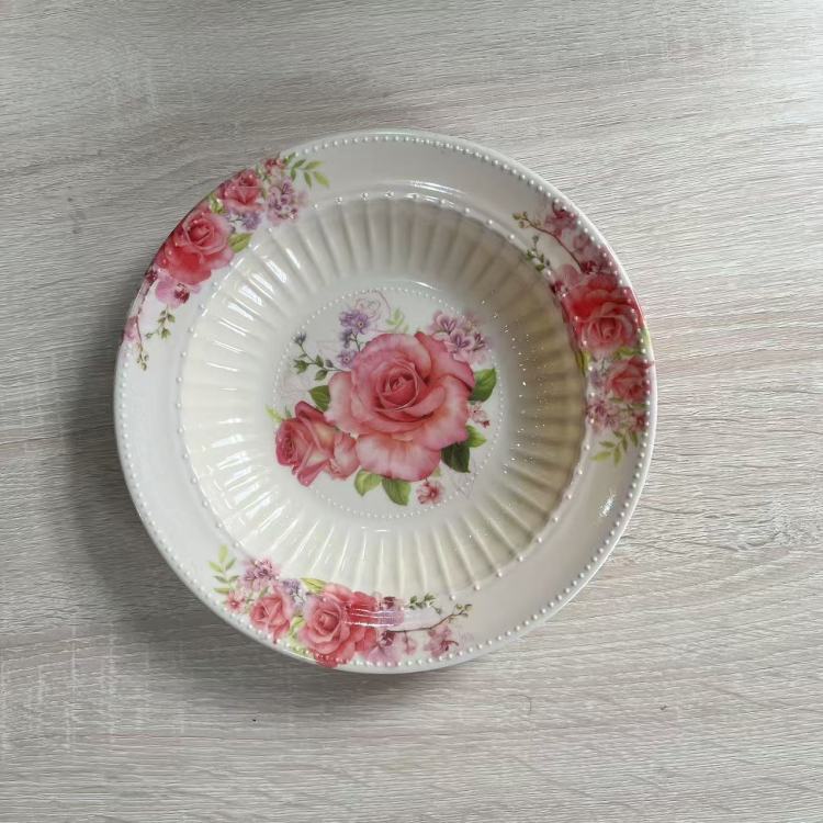 European-style rose printed imitation porcelain deep plates, household vegetable plates, fruit plates, and tableware with high appearance standards details Picture