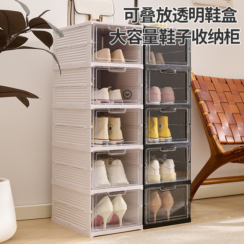 Transparent shoe box storage box, plastic transparent shoe cabinet, internet-famous shoe storage wonder, sneakers, aj shoe box, shoe rack, shoe wall Application Scenario