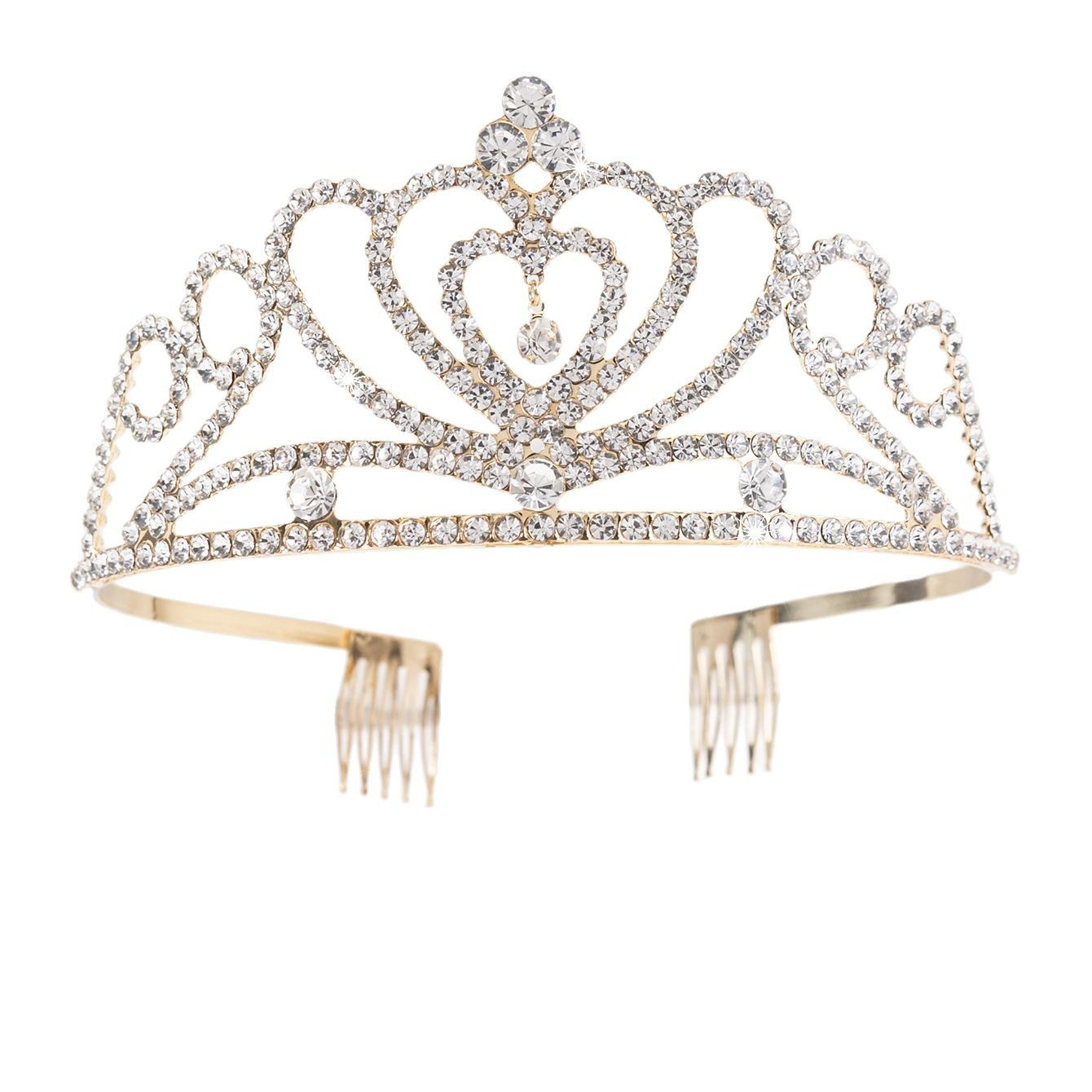 Wholesale of new heart-shaped pendants, water diamonds, bride crowns, women's wedding and wedding full-diamond headwear for cross-border trade in Europe and America