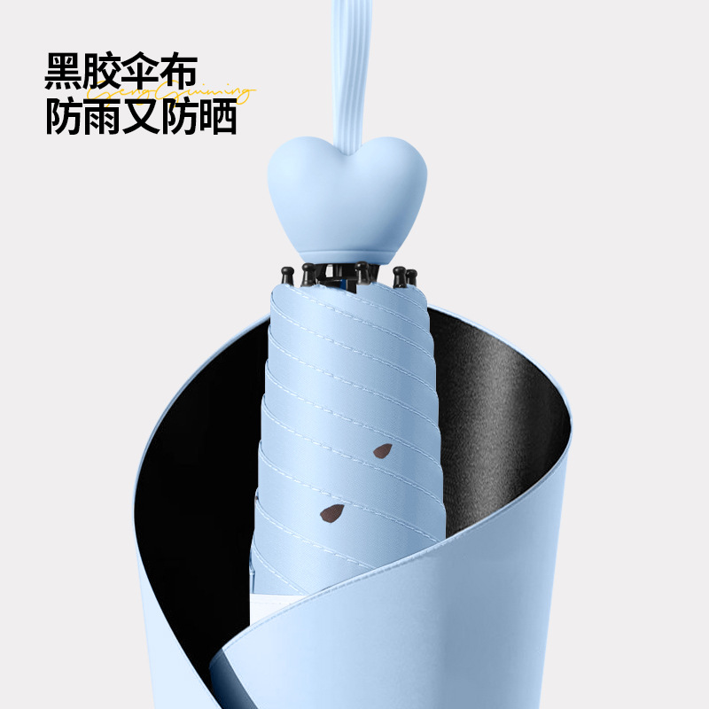 Heart-shaped handle five-fold umbrella, all-weather, women's sun umbrella, UV-protective capsule umbrella, mini sunshade umbrella Specification image