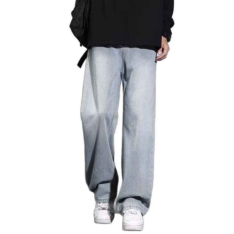 American-style jeans for men's autumn and winter, washed high street straight-leg pants, loose and versatile, trendy and casual wide-leg pants Item Picture