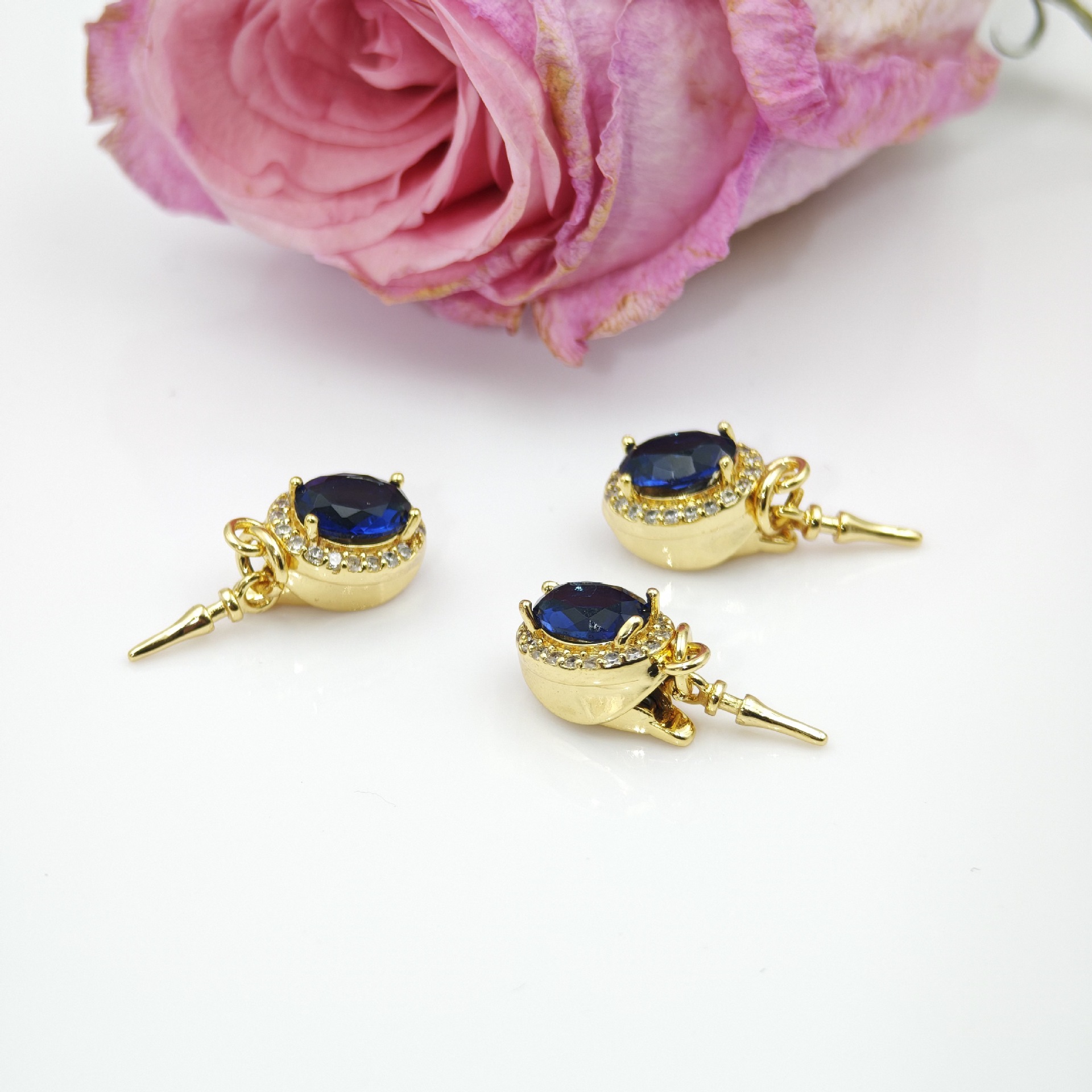 Pearl necklace, ingot clasp, sapphire micro-setting, diy accessory, handcrafted finish, connecting clasp, bracelet, stick, press clasp Specification image