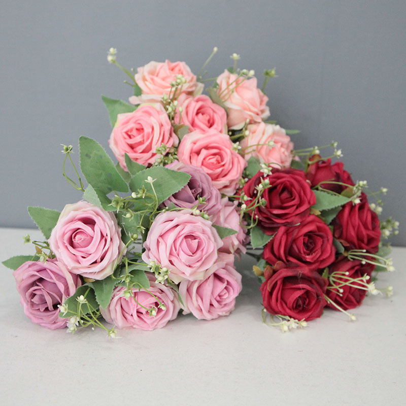 仿真9头皇妃玫把束玫瑰花婚礼仿真花家居装扮道具假花绢花批发