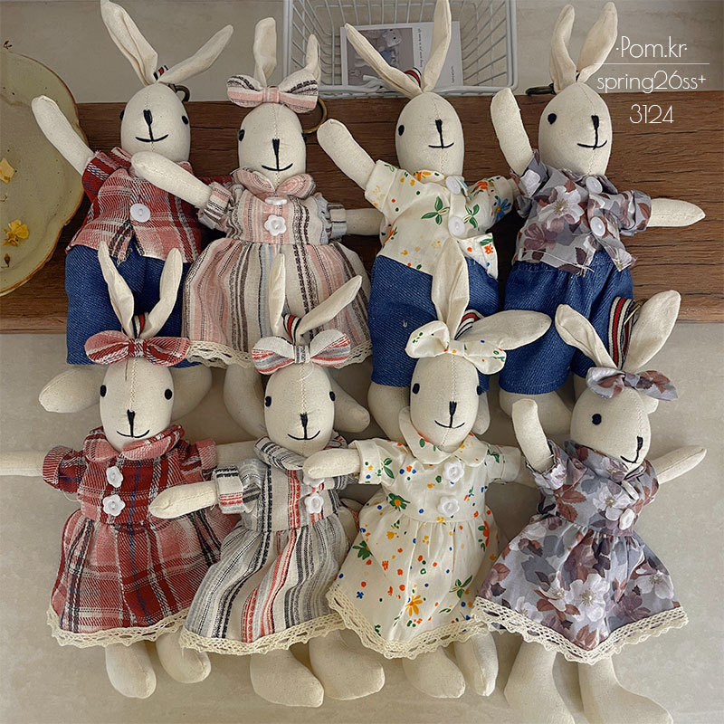 新款韩版布艺格纹裙兔兔挂件复古时尚宝宝公仔挂饰宝宝生日礼物女