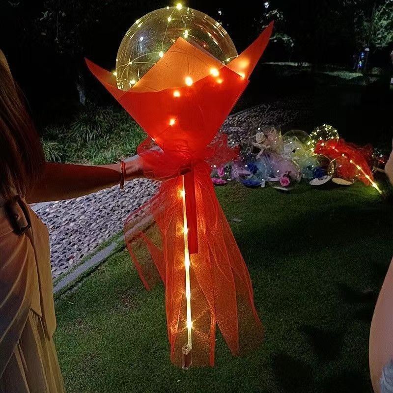 Qixi Festival confession of love: Rose bubble balls, glowing hand-held bouquet balloons, complete set of night market street vending confession balloons wholesale Specification image