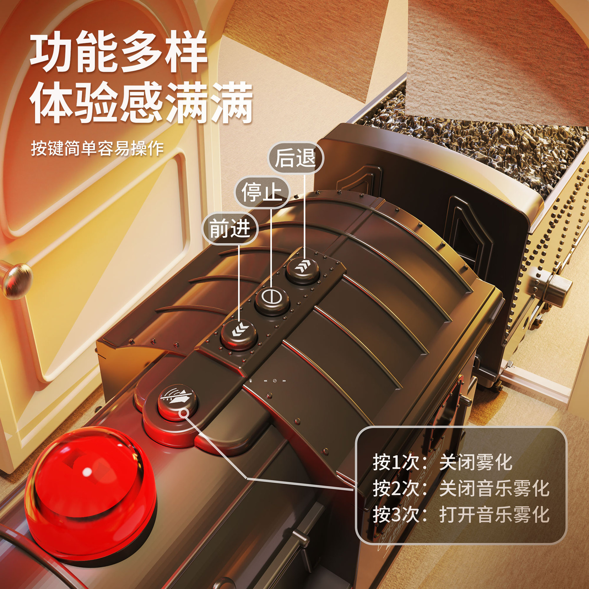 Children's steam train, spray electric track car, mini train simulation, retro green skin carriage model, toy boy Application Scenario