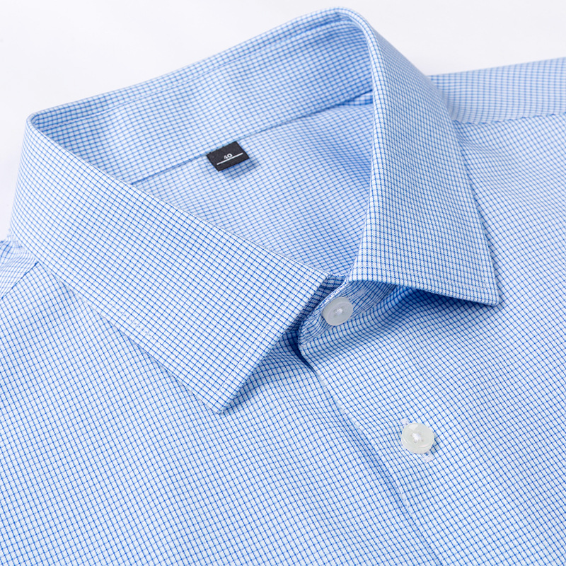 男衬衫2025新款免熨烫商务正装职业装男长袖全棉格子蓝免烫商务细节图