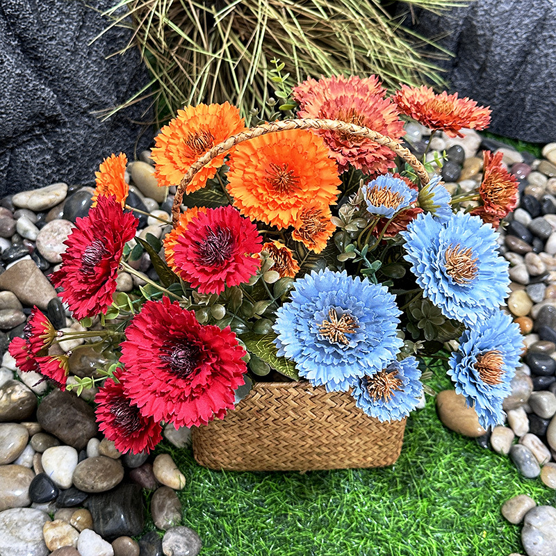 跨境新品6叉太阳菊餐桌装饰酒店布置干花地排花艺摆件仿真花束盆