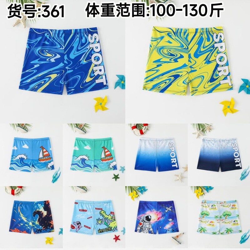 Teenagers cartoon printed swimming trunks, quick-drying breathable flat-angle beach pants, summer sports swimming shorts, big kids style full image