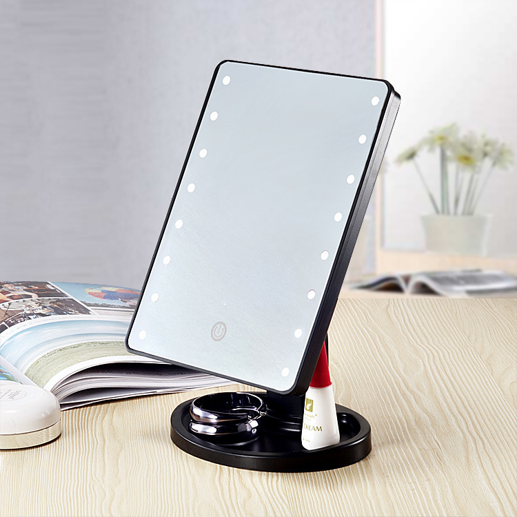 Cross-border exclusive touch-sensing LED makeup mirror with 16 and 22 LED beads, battery-powered desktop mirror and l light-emitting mirror details Picture