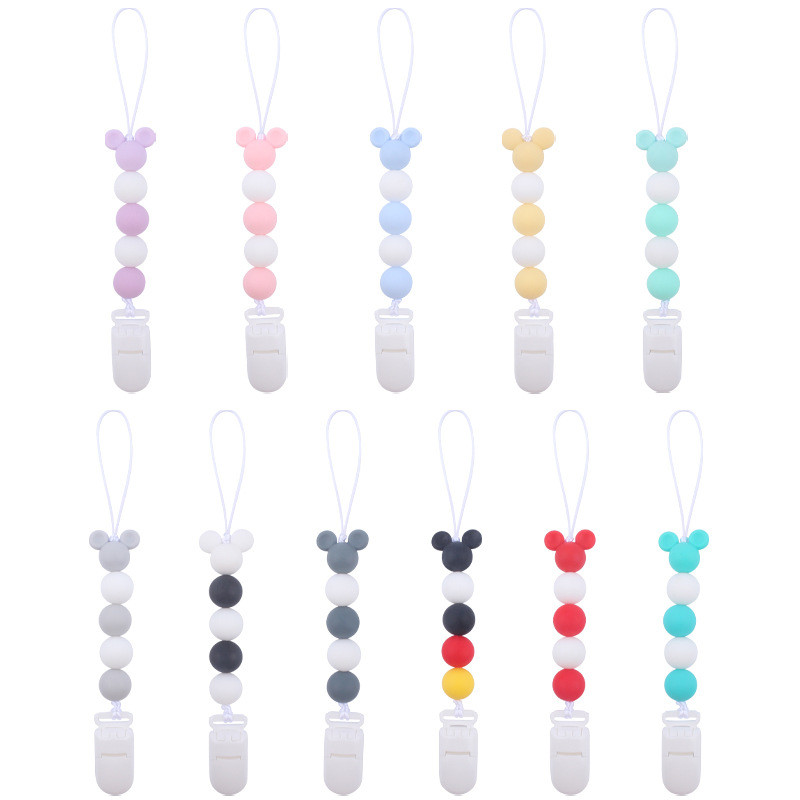 婴幼儿用品卡通动物珠奶嘴链宝宝创意硅胶珠咬咬磨牙防掉链新款