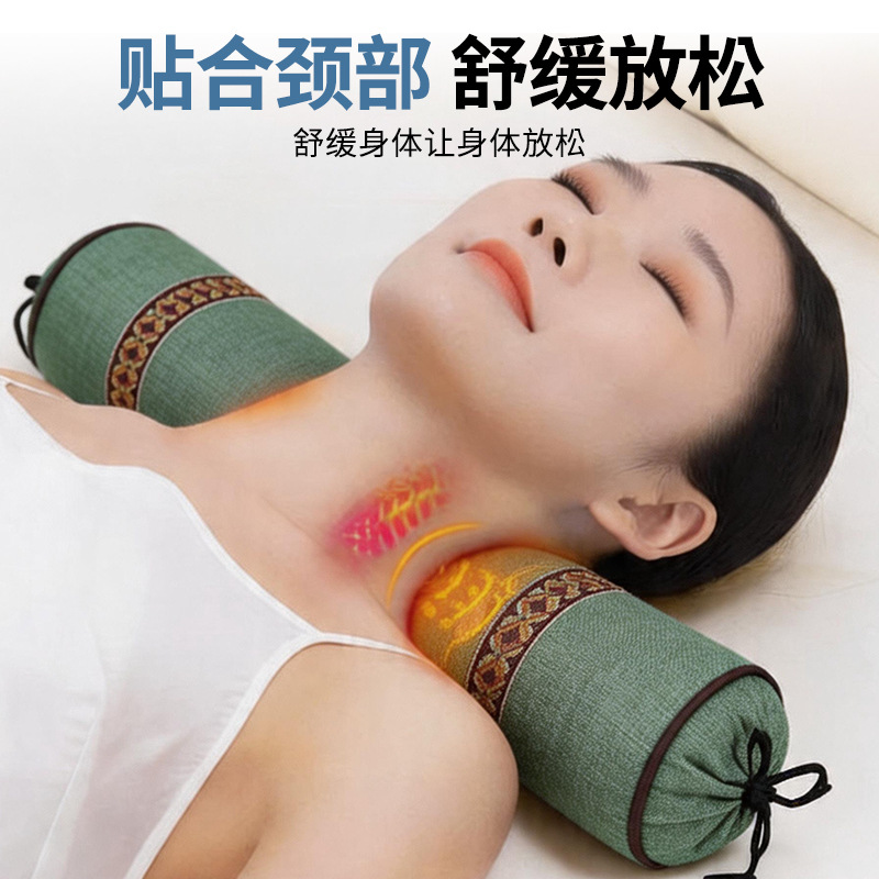 Mugwort neck pillow, household mugwort one-piece pillow, coarse cloth cylindrical neck protection pillow manufacturer wholesale, mat mugwort pillow details Picture