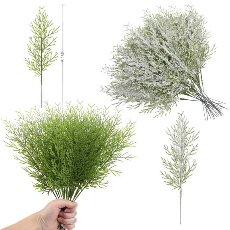 跨境仿真松树枝柏树枝圣诞家居装饰配件批发塑料叶批发摆件