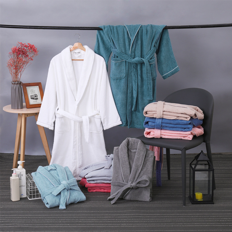 Hotel bathrobes, pure cotton towel material, adult couple bathrobes, spring and autumn long pure cotton white bathrobes, logo wholesale