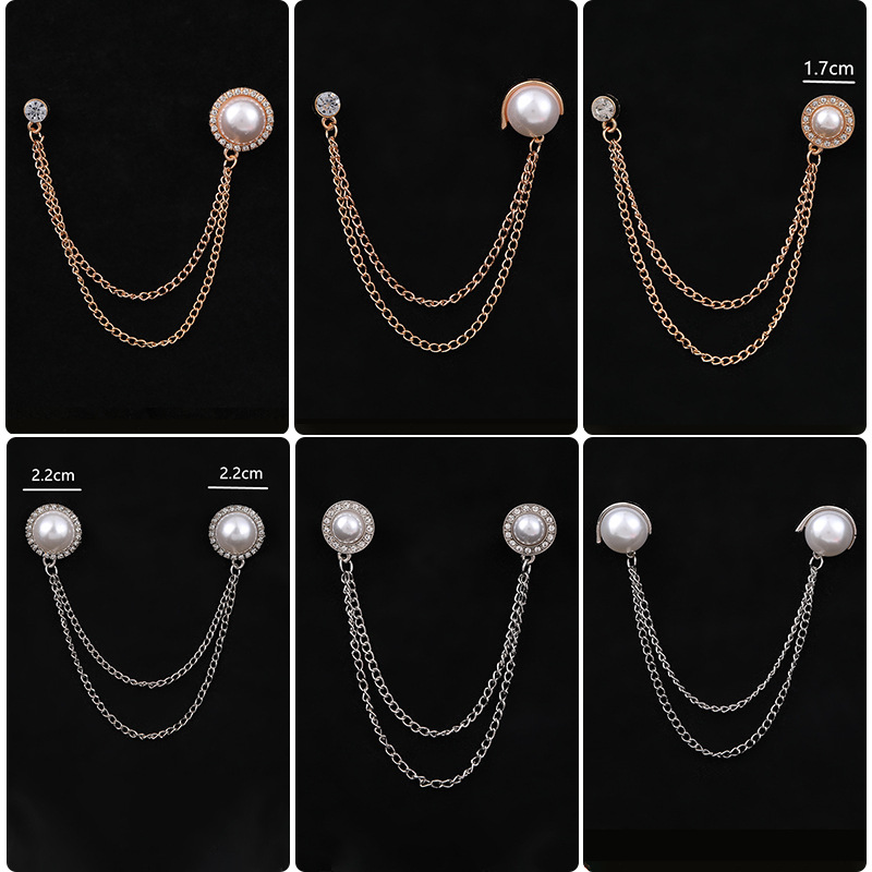 高档欧美韩版气质珍珠合金链条胸针英伦风鞋帽配饰西服镶钻胸链