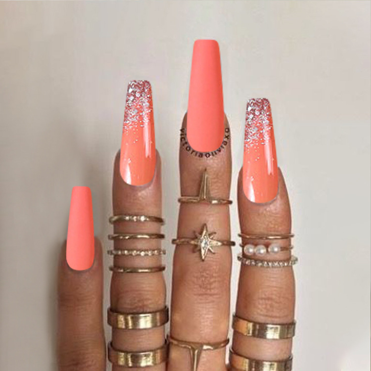European and American style long ballet false nail patches, long French sequin nail art, matte frosted wearable nail finished products wholesale Application Scenario
