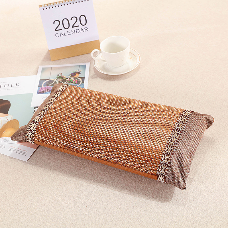 I9EK Summer Bamboo Cool Pillow Head Health Memory Sauna Room Hollowed-out Pillow Mahjong block natural bamboo silk ice silk details Picture