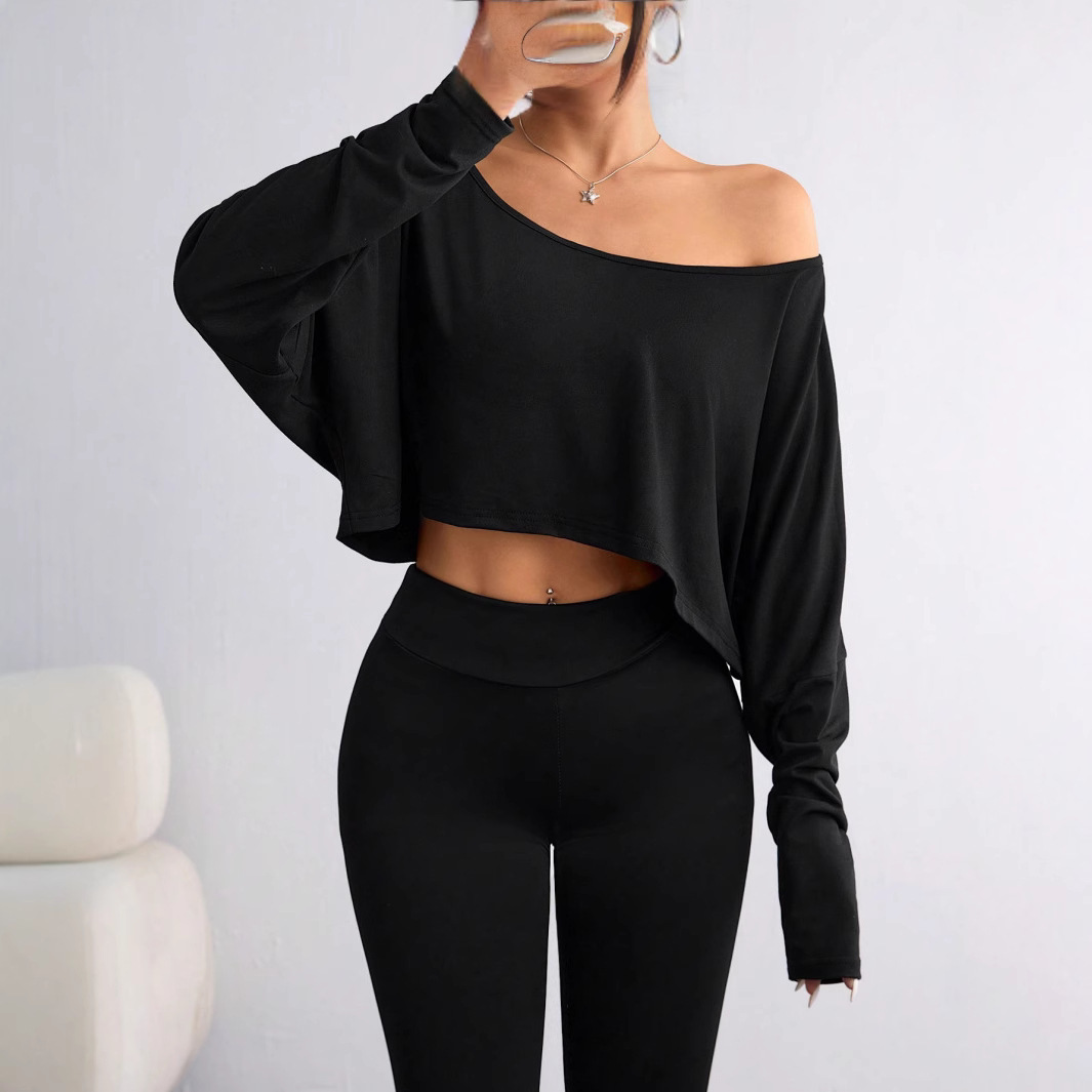 European and American cross-border Amazon AliExpress fashion one-shoulder loose base layer T-shirt, ice-cool long-sleeved spring and summer full figure