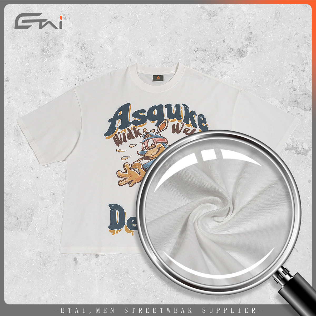 Fashionable printed T-shirt, white short-sleeved, cartoon duck, skateboard pattern and text, custom advertising clothes for men and women details Picture