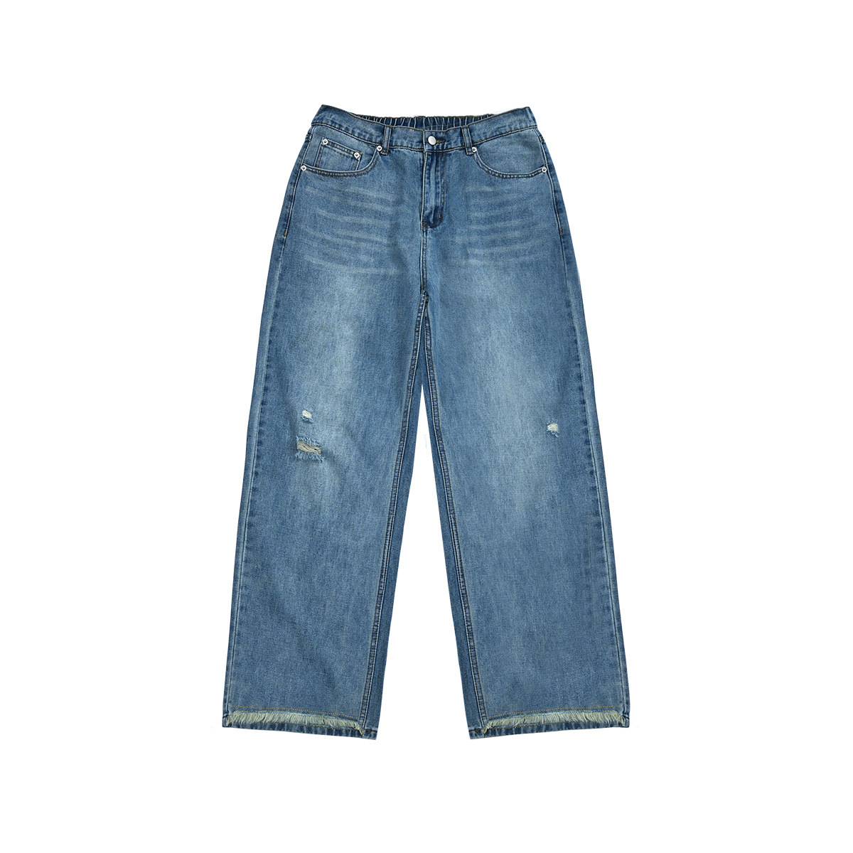 APO Men's Wear: American high street ripped jeans for men's spring, a high-end, trendy, cool, loose, straight long pants Item Picture