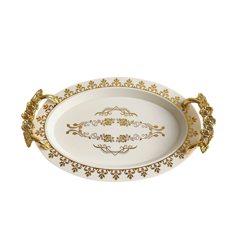 Platinum elliptical tray, cross-border e-commerce, Nordic light luxury style fruit plate, tea plate, pastry plate, hotel banquet water cup plate Item Picture