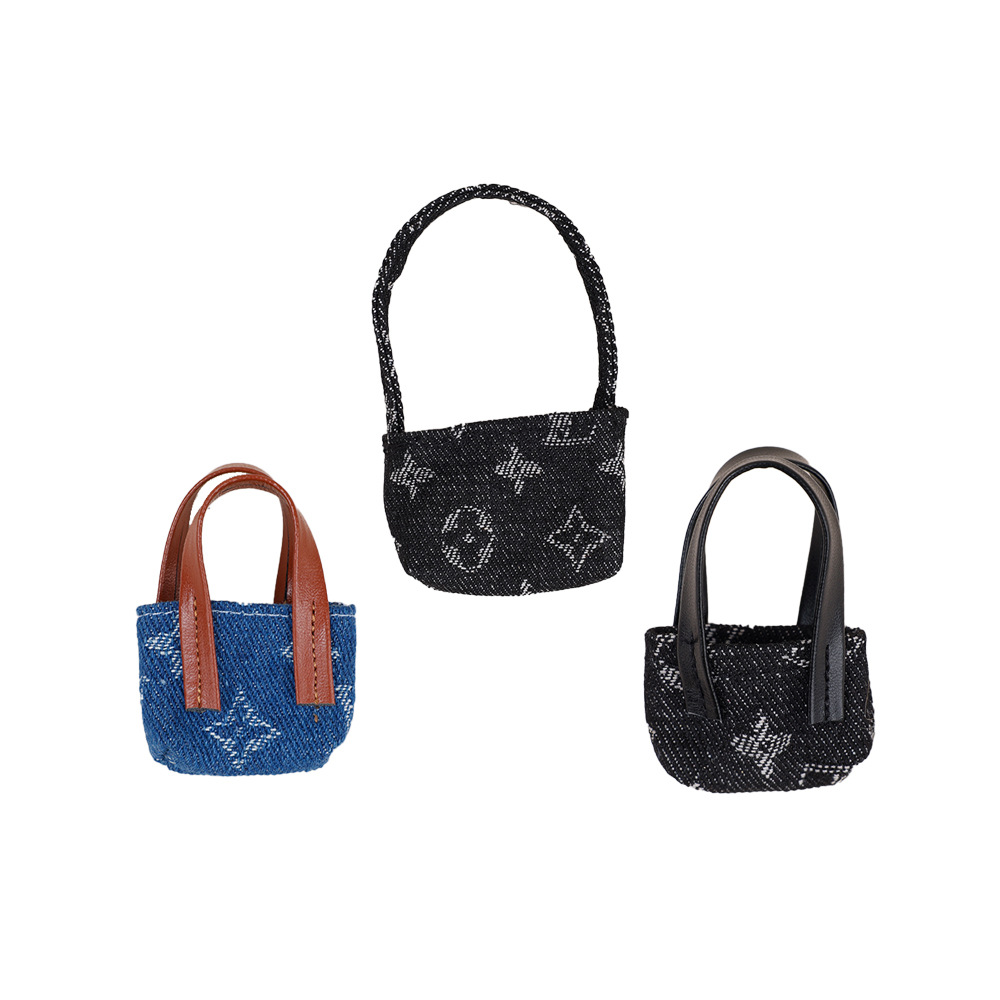 娃娃配饰小挎包牛仔布料大牌印花公仔潮玩单肩包换装娃娃穿搭提包白底实物图