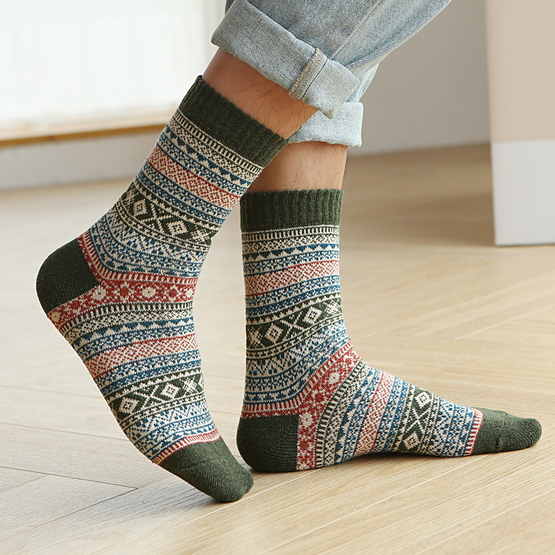 Sock street stall export socks, thick and warm autumn and winter socks for men, Japanese retro ethnic style small diamond-shaped wool socks, cross-border export mid-calf socks Specification image