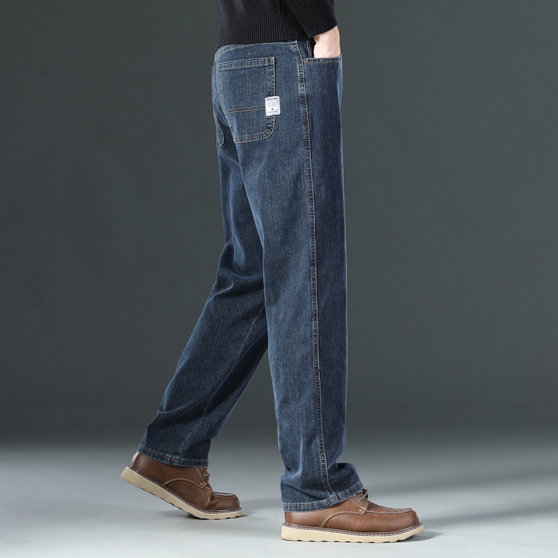 2025 New high-end men's spring and autumn large-sized loose straight-leg jeans and winter middle-aged men's fleece long pants Specification image