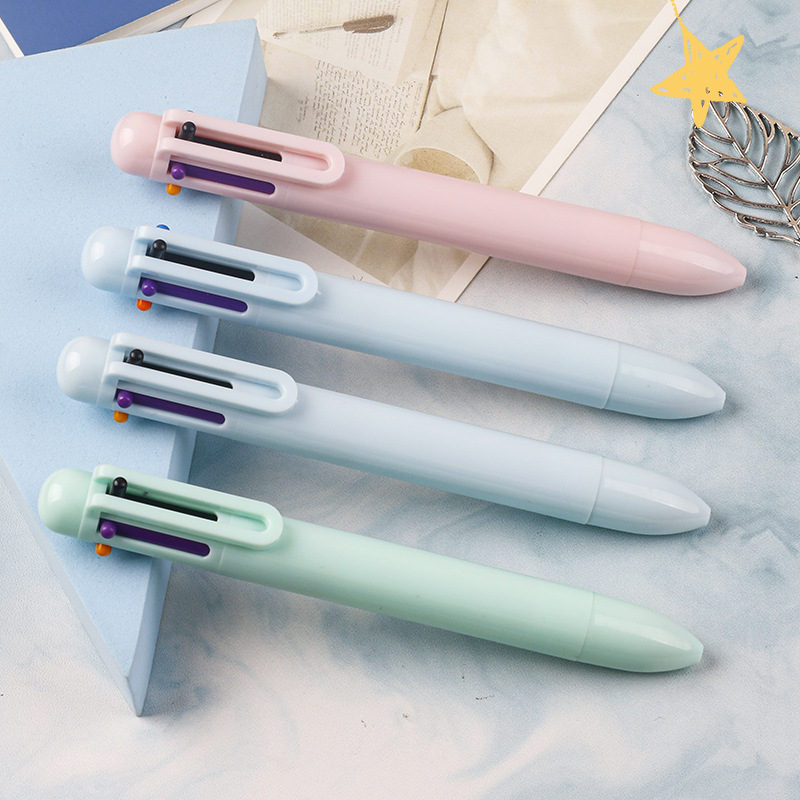 Creative Macaron 6-color press ballpoint pen multi-color integrated student writing 6-color girlish heart colorful planner pen details Picture