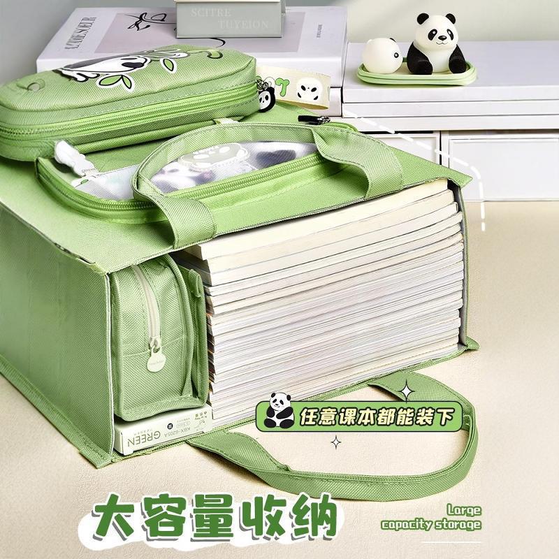 Cute panda tote bag, high appearance level, book bag, primary school student tutorial bag, portable large-capacity canvas bag, art bag details Picture