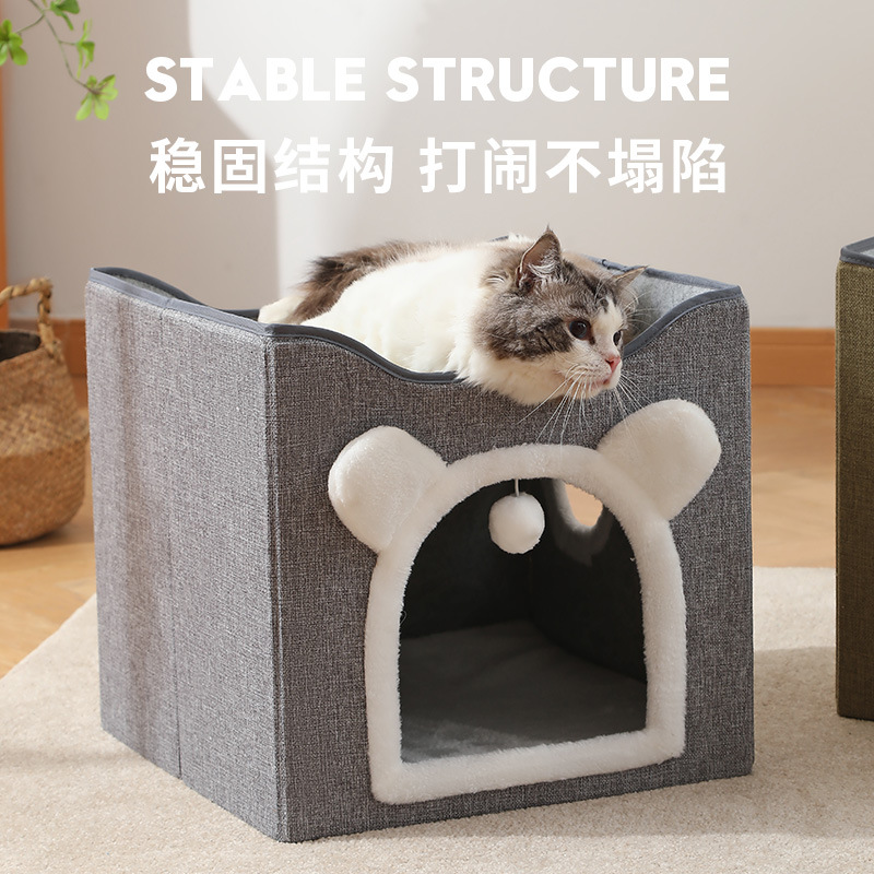 Cross-border semi-enclosed sisal foldable double-door three-layer cat bed, multi-functional double-layer cat scratch board, cat claw grinding house Specification image