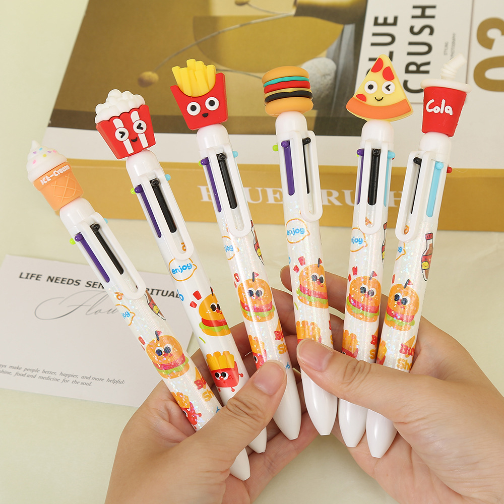 卡通汉堡可乐造型中油笔创意六色按动圆珠笔跨境少女心个性中性笔