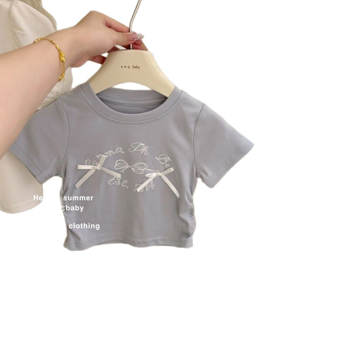 Girl korean edition set verano 2025 nuevo niño lazo manga corta camiseta falda de dos piezas Item Picture