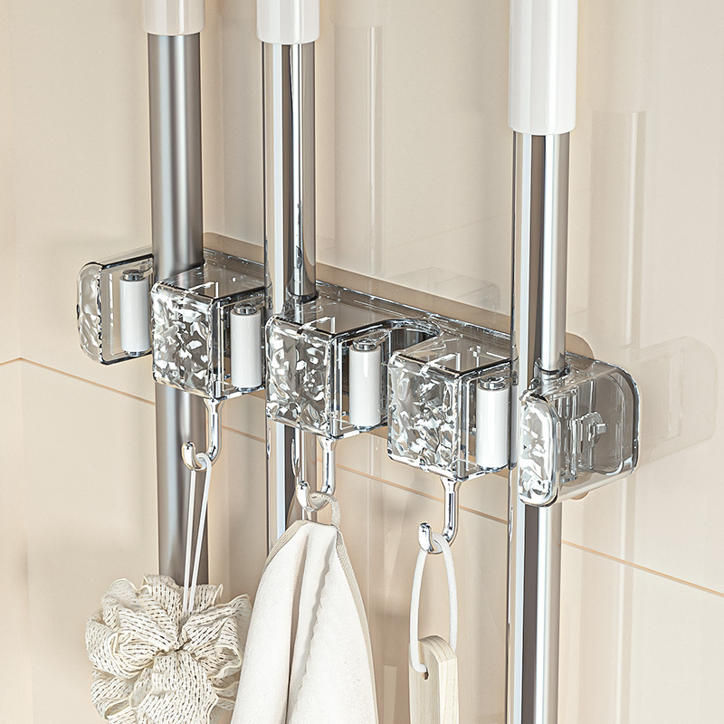 Bathroom mop rack without drilling, multi-functional wall-mounted, household bathroom mop rack, storage rack, hook, mop clamp details Picture