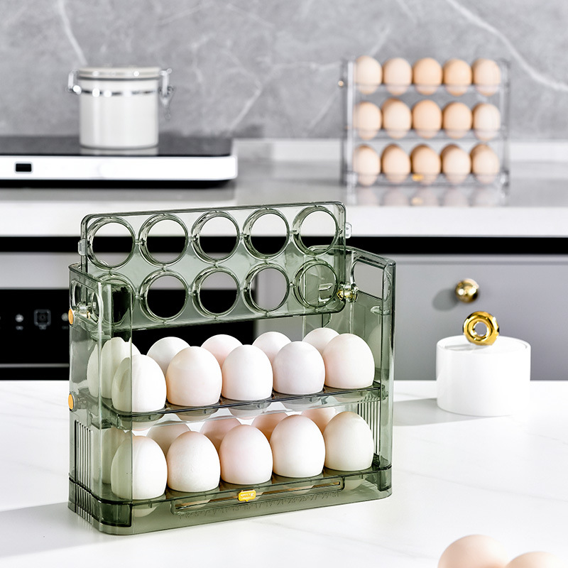 Free shipping: Kitchen egg tray, multi-layer egg rack, refrigerator storage box, storage box, can be flipped three layers, 30 egg boxes Application Scenario