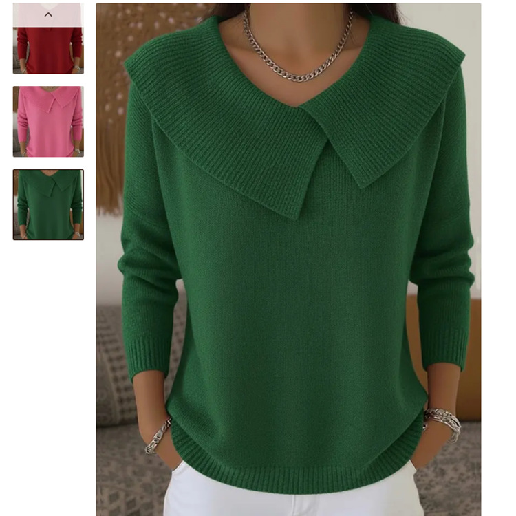 Korean-style retro and playful 2025, fashionable and slimming lapel sweater, versatile knitted, laid-back and elegant for women Specification image