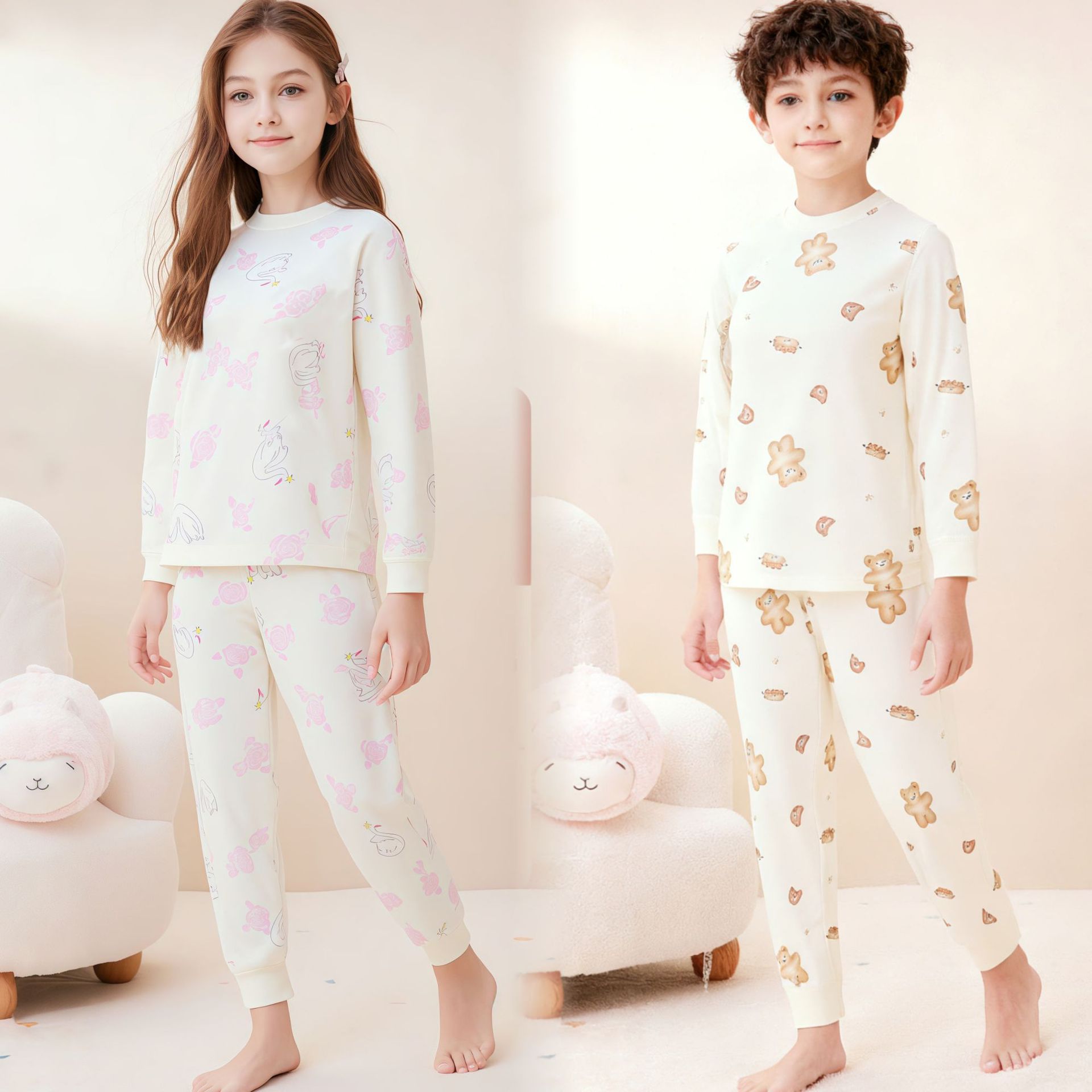 Children's pure cotton underwear set 40 combed 100% cotton boys' and girls' home wear, long Johns, long pants, pajamas, children's clothing wholesale Application Scenario