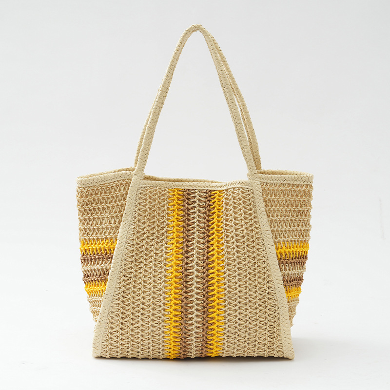 Beige straw weaving handbag, artistic hand-woven bag for women, casual straw weaving bag for women, artistic style of straw weaving Specification image