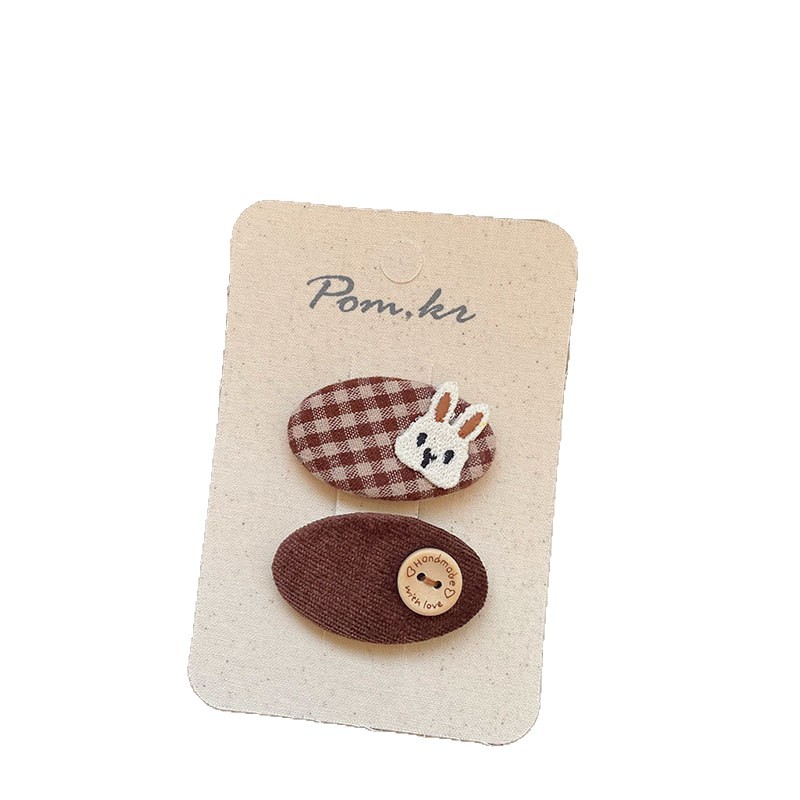 New Korean cartoon rabbit children's hairpin fabric, cute bear check pattern, sweet and girlish bangs side clip, bb clip Item Picture