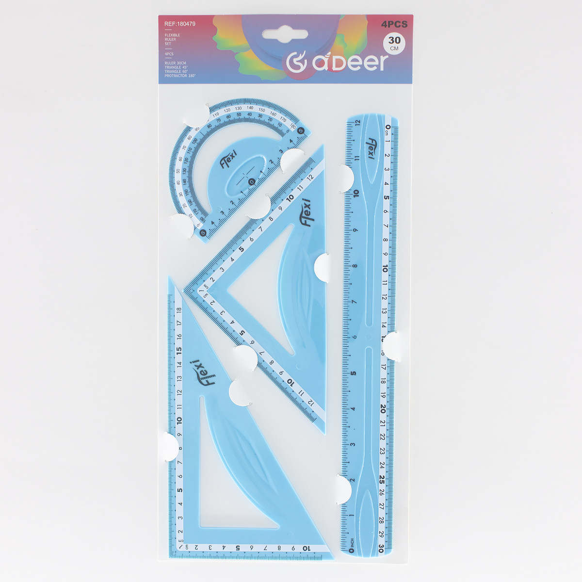 Unicorn 30cm set ruler macaron PVC soft ruler resistente al pliegue de cuatro piezas set ruler comercio exterior al por mayor set ruler fuente details Picture