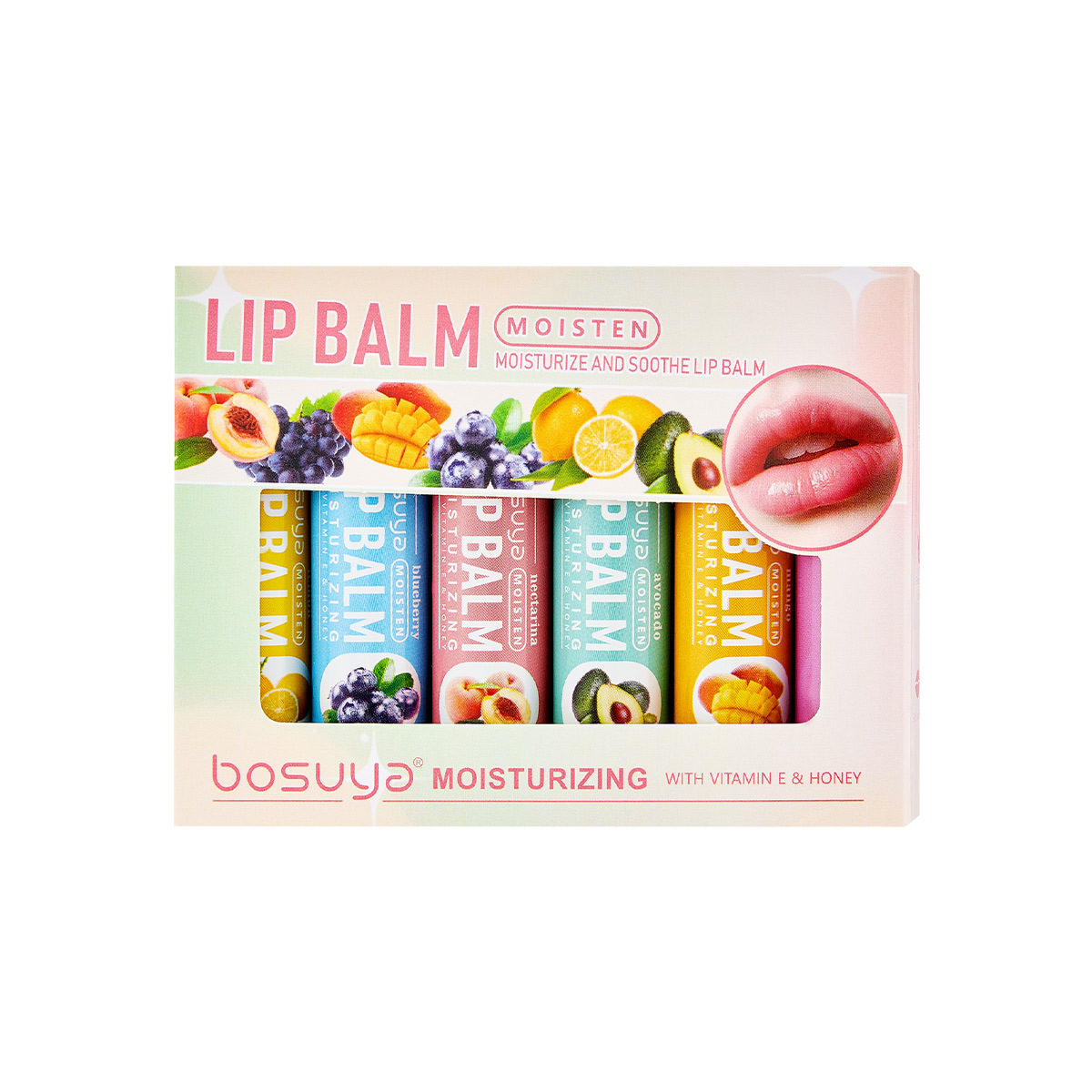 Cross-border exclusive bosuya Lip balm set, 6-tube fruit-flavored lip balm for moisturizing lip care wholesale Item Picture
