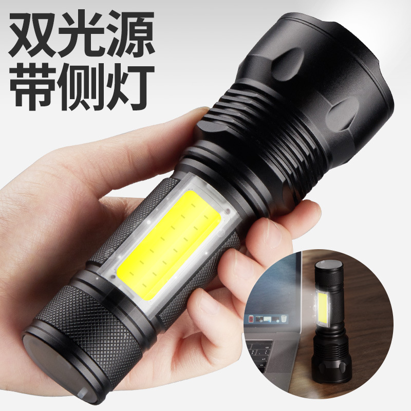 跨境强光手电筒铝合金可充电远射家用户外便携充电宝led变焦迷你细节图