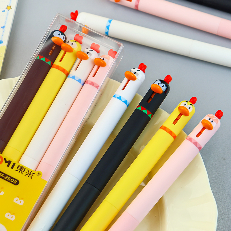 Cute and adorable little pet chick press the gel pen to relieve stress. Fun stationery, student practice pen, black ST quick-drying signature pen details Picture